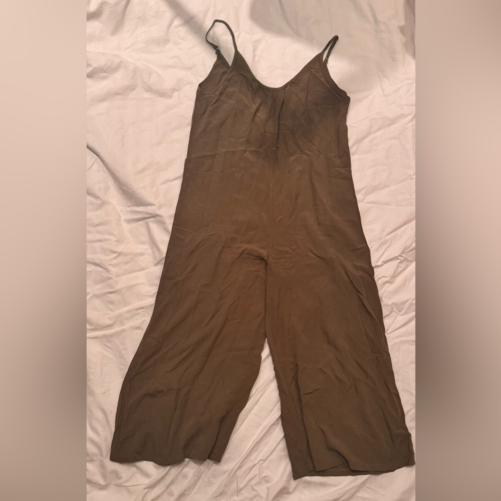 green linen Solution jumpsuit